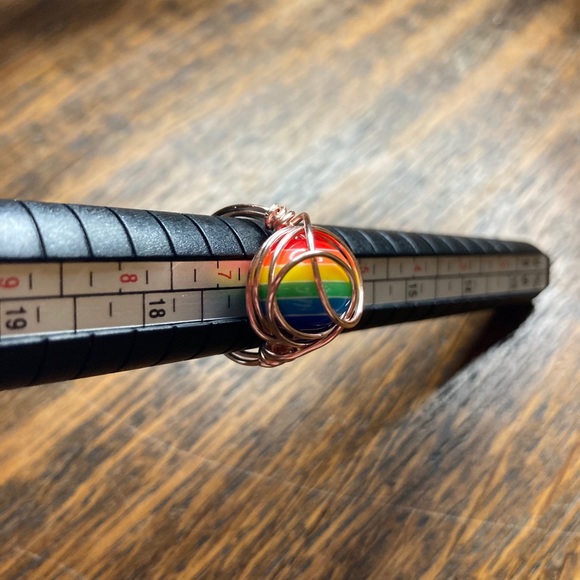 Bi Pride Gay LGBTQ Rainbow Wire Wrap Ring - Picture 2 of 7